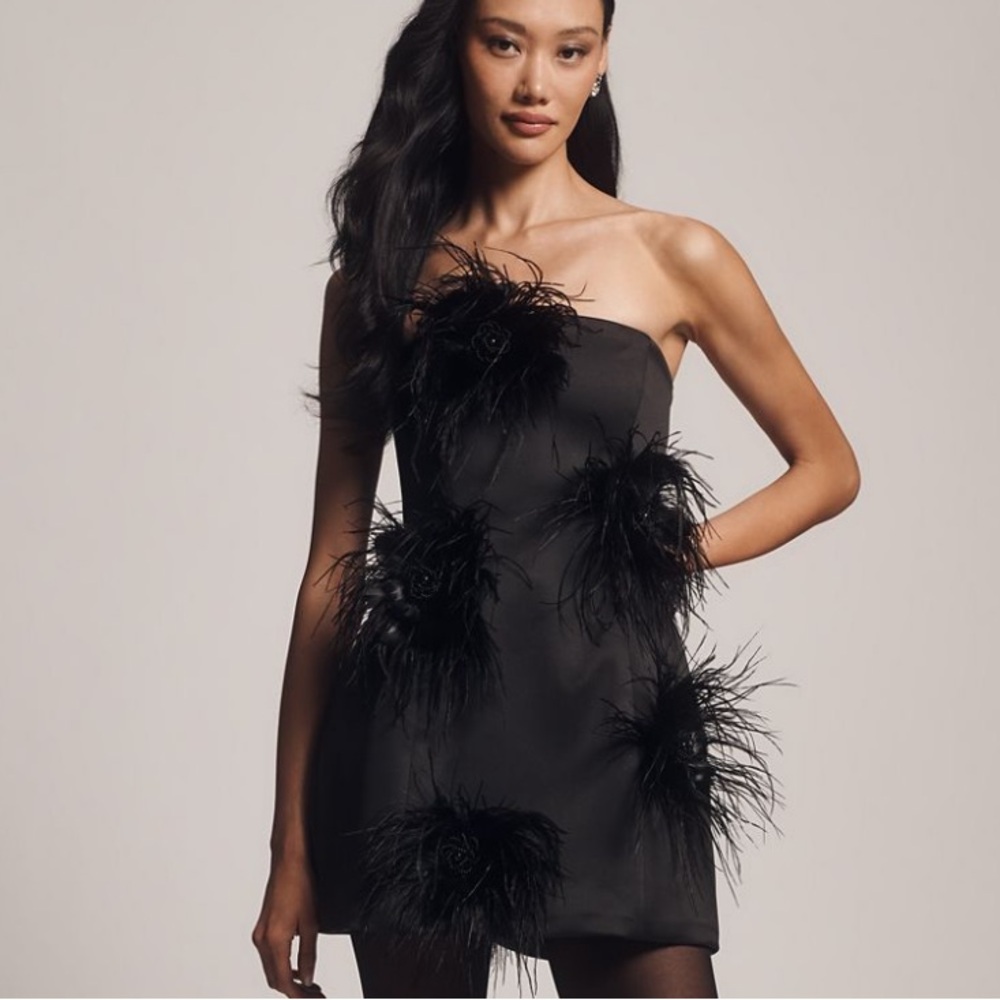 Delfi Collection Strapless Black Feathered Mini Dress - Picture 3 of 8